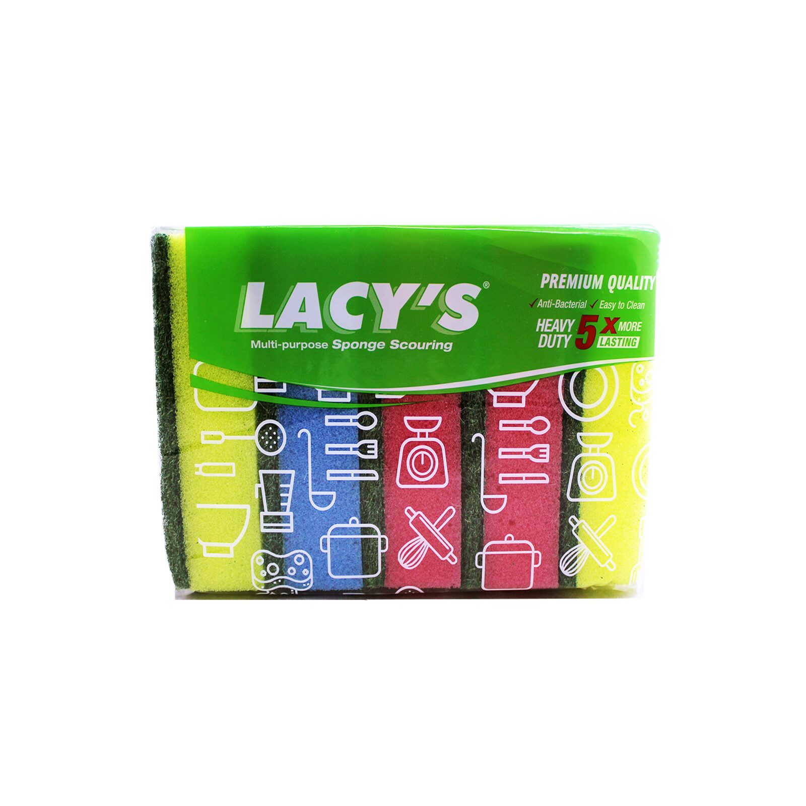 BOPP-SPG50X5 -- LACY'S SPONGE SCOURER BOPP FOIL 50X5'S (10X7X3CM) --A